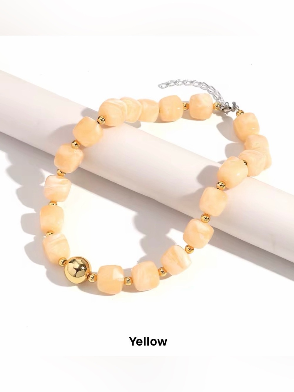 Handmade Yellow Beaded Necklace with Gold Accents